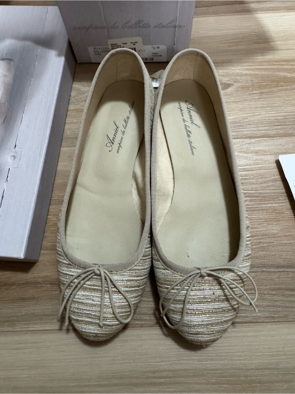 Anniel Italy Metallic Silver Gold Striped Ballet Flat Scarpine Da Balletto 38